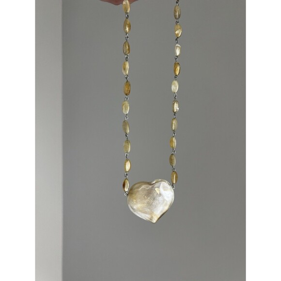 Vintage Beaded Marbled Acrylic Heart Pendant Necklace - Picture 2 of 3